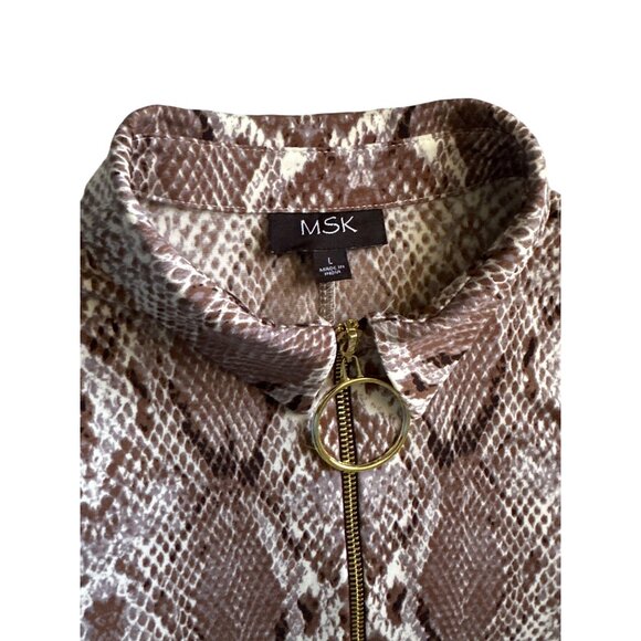 💖MSK brown taupe snakeskin print sleeveless dress, gold zipper front closure - Picture 4 of 8